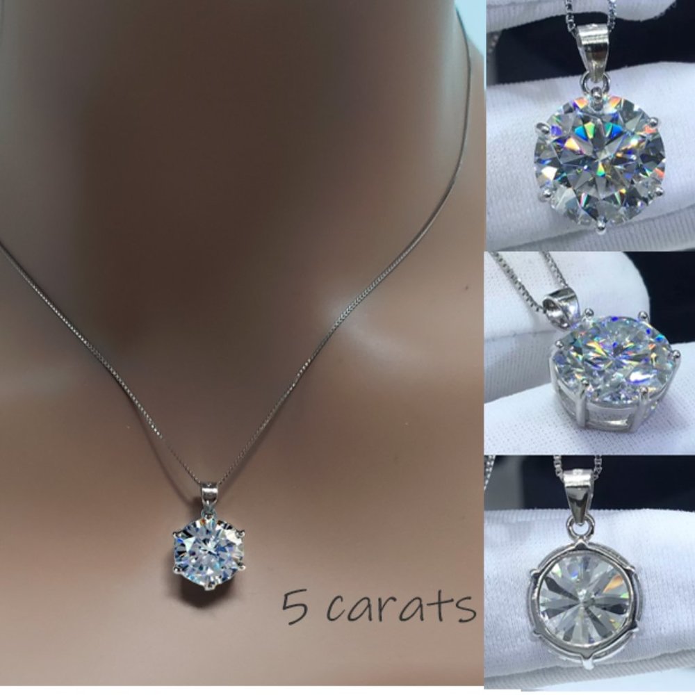 5 Carat Moissanite D-FL Pendant Silver Necklace